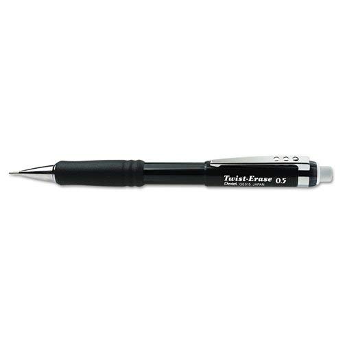 Automatic Pencil With Twist Eraser, 0.5 mm, Black Qty:12