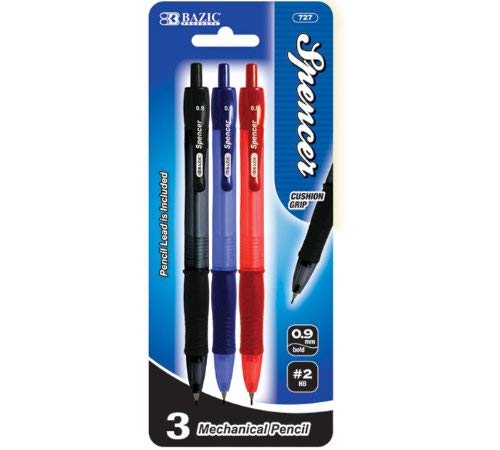 BAZIC Spencer 0.9mm Mechanical Pencil (3/Pack) (Case of 24)