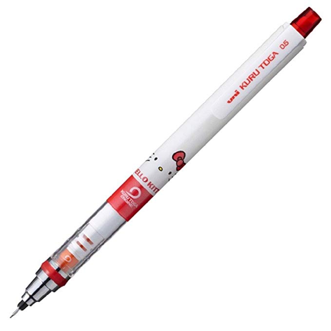 Uni-ball Kuru Toga Hello Kitty Auto Lead Rotation Mechanical Pencil - 0.5 Mm - Red Ribon