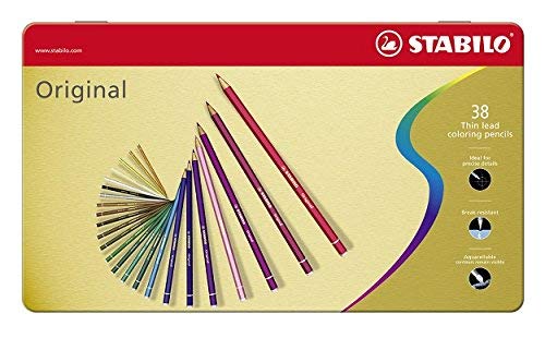 Stabilo Original 8778-6 Thin Lead Colouring Pencils 2.5 mm Metal Case with 38 Pencils