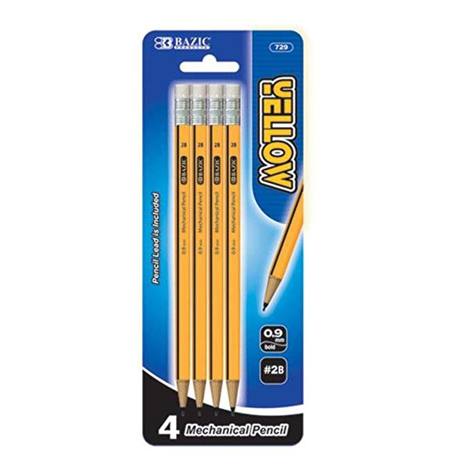 BAZIC Yellow 0.9mm 2B Mechanical Pencil 24 Packs of 4