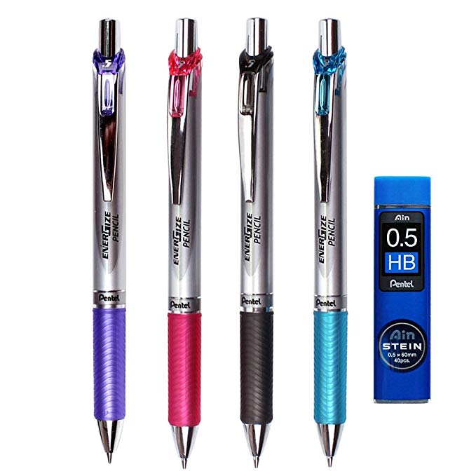 Pentel EnerGize Automatic Mechanical Pencil 0.5 mm - (Pack of 4 Pencils)+Leads 1 tube