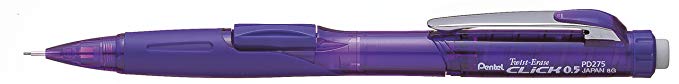 Pentel Twist-Erase Click Mechanical Pencil, 0.5 mm Lead Size, Violet, Transparent Barrel, 1 Each (PD275TV)