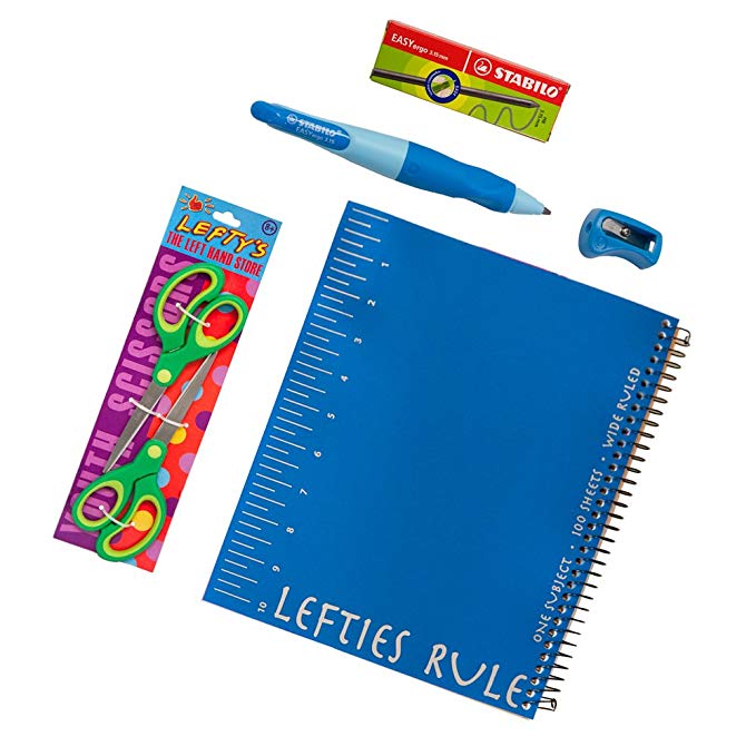 5 Piece Left-handed Upper Elementary School Notebook Set with Stabilo Mechanical Pencil Blue