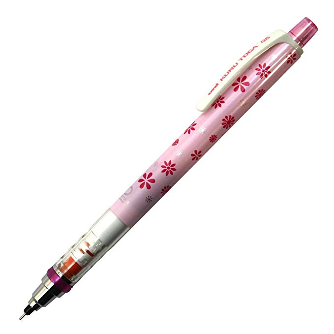 Uni Kuru Toga Auto Lead Rotation Mechanical Pencil 0.5mm Pink Flower Limited Edition