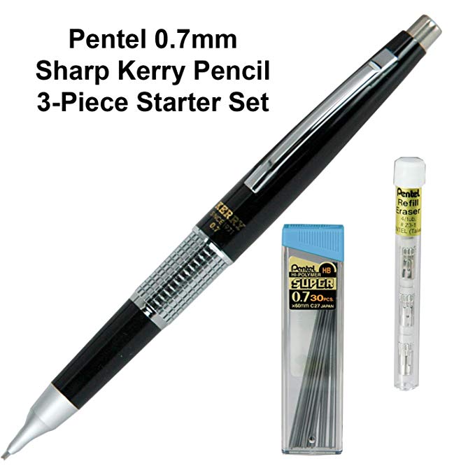 Pentel P1037A 0.7mm Sharp Kerry Mechanical Pencil, 3-piece Set