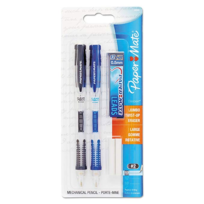 Paper Mate 34666PP Clear Point Mechanical Pencil Starter Set, 0.5 mm, Randomly Assorted, 2/Set