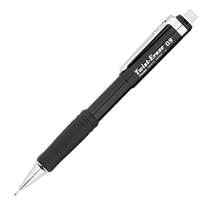 5 X Pentel Twist-Erase III Automatic Pencil, 0.9 mm, Black (QE519A)