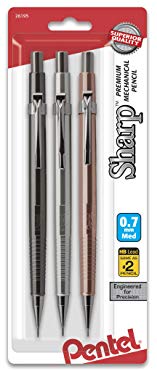 Pentel Sharp Mechanical Pencil 0.7Mm Metallic Barrels, Assorted Colors, Pack of 3 (P207MBP3M)