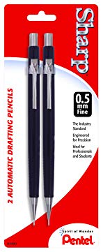 Pentel Sharp Automatic Pencil, 0.5mm, Black Barrels, 2 Pack (P205BP2-K6)