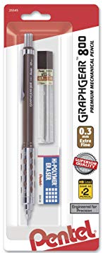 Pentel Graph Gear 800 Mechanical Drafting Pencil, 0.3mm, Brown Barrel with Lead (PG803LZBP)