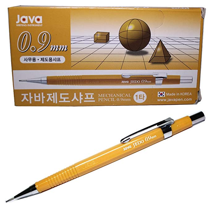 Java Jedo Mechanical Pencil 0.9mm with Eraser Tip, Light Brown Body - Pack of 12 Pens