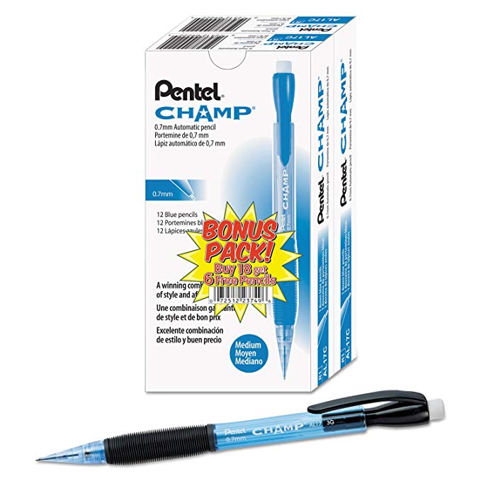 Pentel Champ Mechanical Pencil, 0.7 mm, Blue Barrel, 24 Pack (AL17CSW-US)