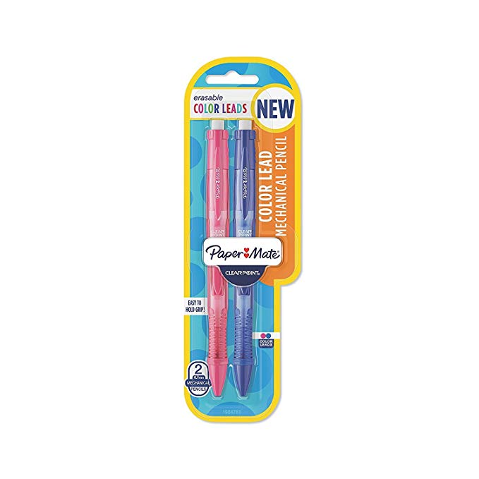 Paper Mate Clear Point Color Lead Mechanical Pencils, 0.7mm, Blue and Pink, 2-Count