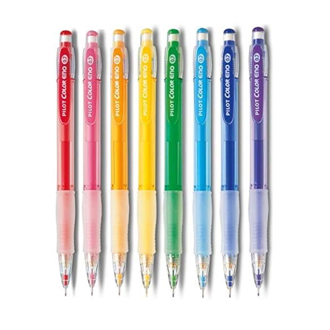 Pilot color eno mechanical pencils and leads 0.7mm 8 color set,iwako eraser ×1,5