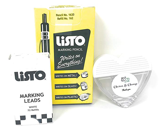 Bundle of Listo 1620 Marking Pencil/Grease Pencils/China Marking Pencils/Wax Pencils - White, Box of 12 With 72 Refills With Bonus Magnetic Memo Clip