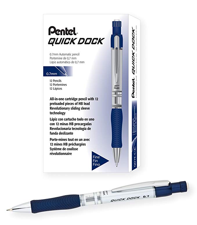 Pentel Quick-Dock Mechanical Pencil, 0.7mm, Blue Barrel Box of 12 (QD7E-C)