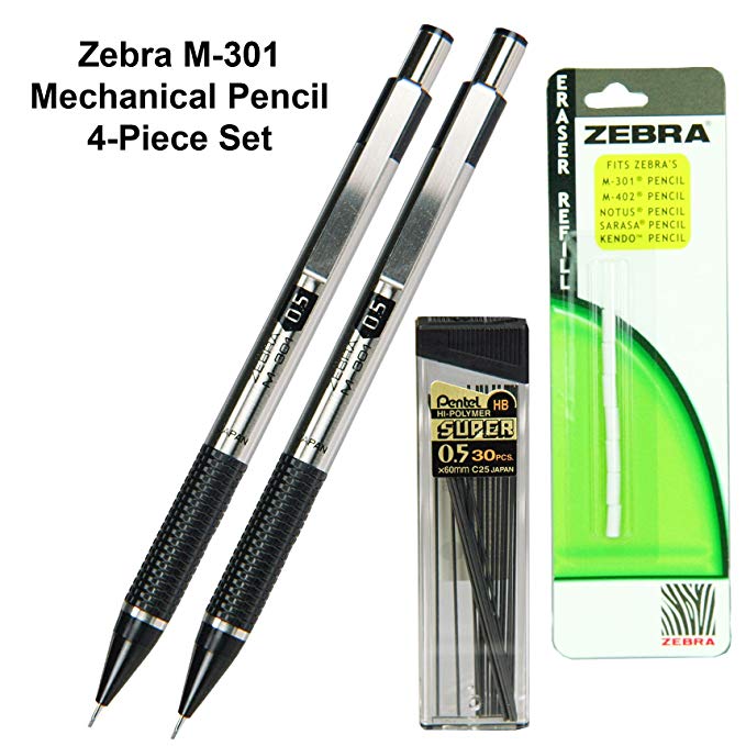 Zebra M-301 Mechanical Pencil, 0.5mm., 4-piece Set