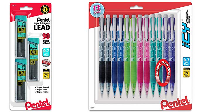 ICY Razzle-Dazzle Mechanical Pencil, 0.7mm, Assorted Barrels, Color May Vary, Pack of 12 with 90 Lead Refills Included (12 Pencils with Lead Refills, 0.7 mm)