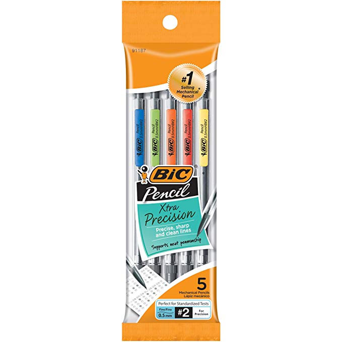 BIC Xtra-Precision Mechanical Pencil, Clear Barrel, Fine Point (0.5mm), 5-Count