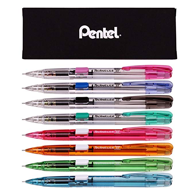 Pentel Pd105,105T Techniclick Mechanical Pencil Side click 0.5 mm (Pack of 8 Pens) Gift box