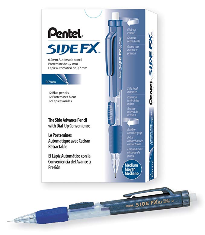 Pentel Side FX Mechanical Pencil, 0.7mm, Blue Barrel, Box of 12 (PD257C)