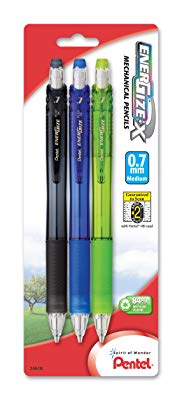 Pentel EnerGize-X Mechanical Pencil, 0.7mm, Assorted Barrel Colors, Pack of 3 (PL107BP3M)