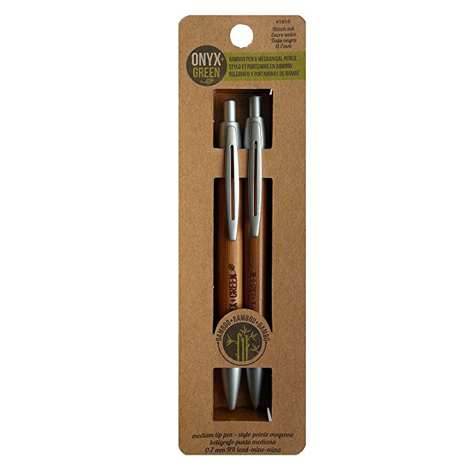 Onyx and Green Pen/Mechanical Pencil Set, Bamboo, Med Black, 0.7 mm (1010)