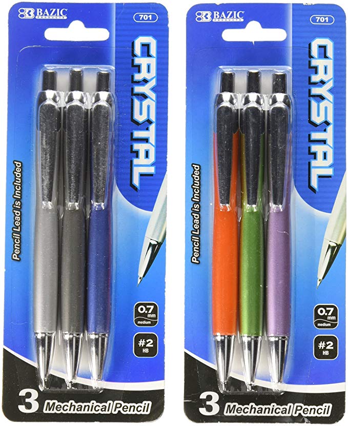 BAZIC Crystal 0.7mm Mechanical Pencil (3/Pack), Box Pack of 24